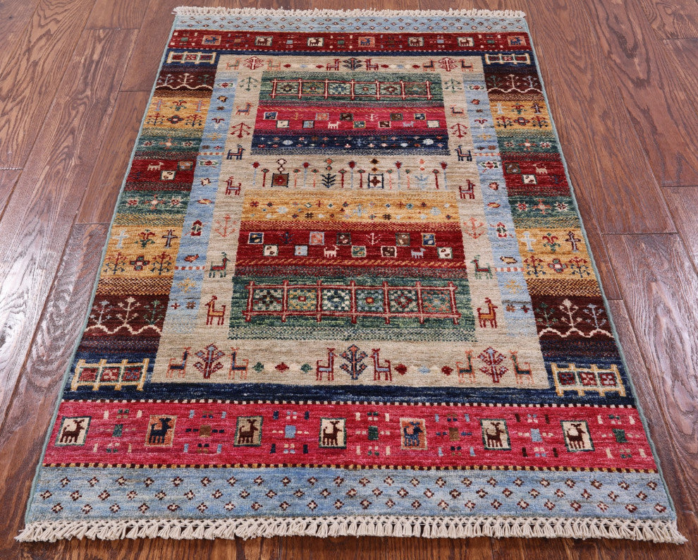 Handmade Persian Gabbeh Tribal Rug 2' 7" X 4' 0" Q8359