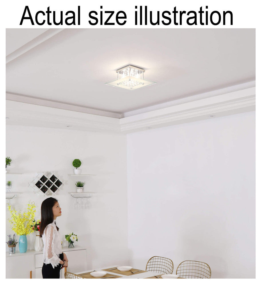 Lucia Square Chrome and Crystal Flush Mount 4-light Chandelier