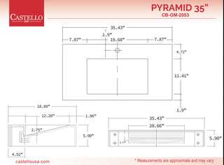 CastelloUSA Pyramid Solid Surface Wall Mounted Ramp Basin Sink, Marble, 36", Standard