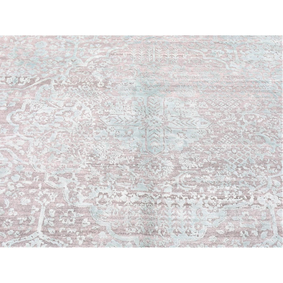 Silver Broken Persian Design Hand Knotted Wool and Silk Square Rug, 12'0"x12'0"
