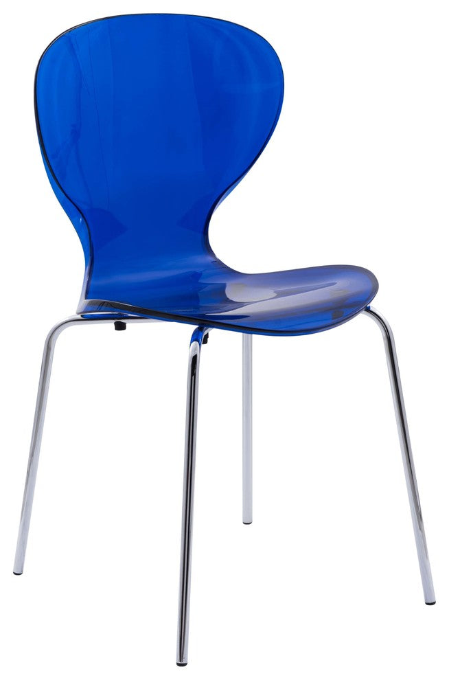 Stackable Transparent Dining Chair with Chrome Legs for Indoor and Outdoor, Blue