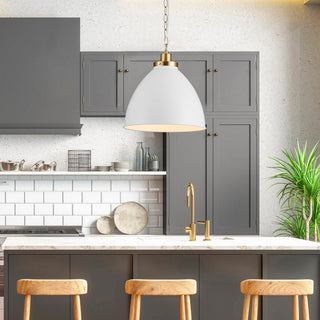 Modern Brushed Bronze Single Dome Pendant Lamp with White Metal Shade