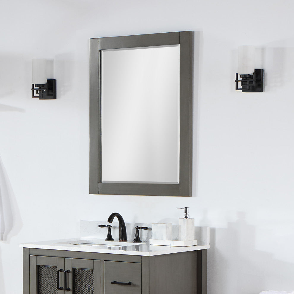 Ivy Rectangular Bathroom Wood Framed Wall Mirror, Classical Gray, 28"
