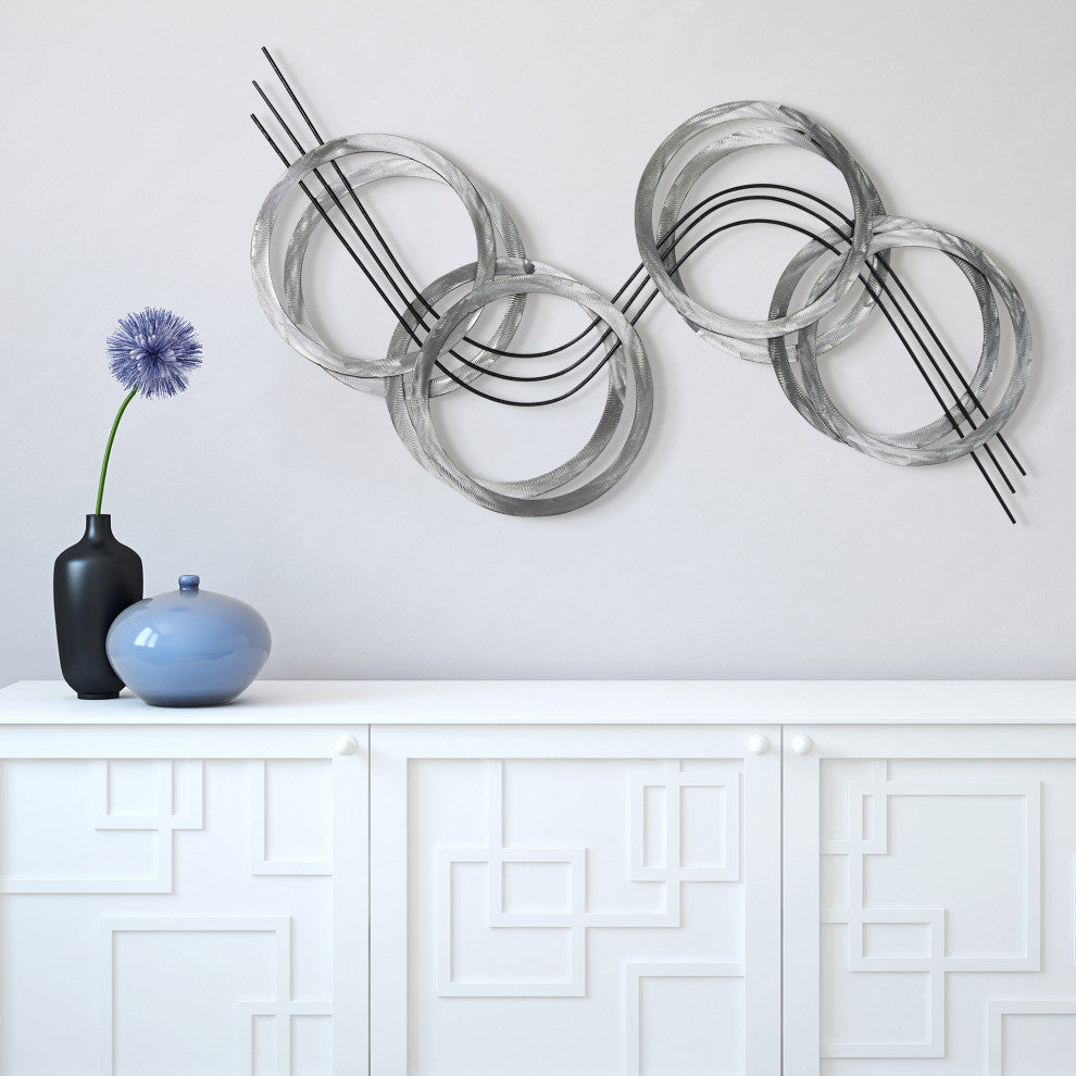 Hand Painted Etched Metal Wall Sculpture, Multi Color, Flowing