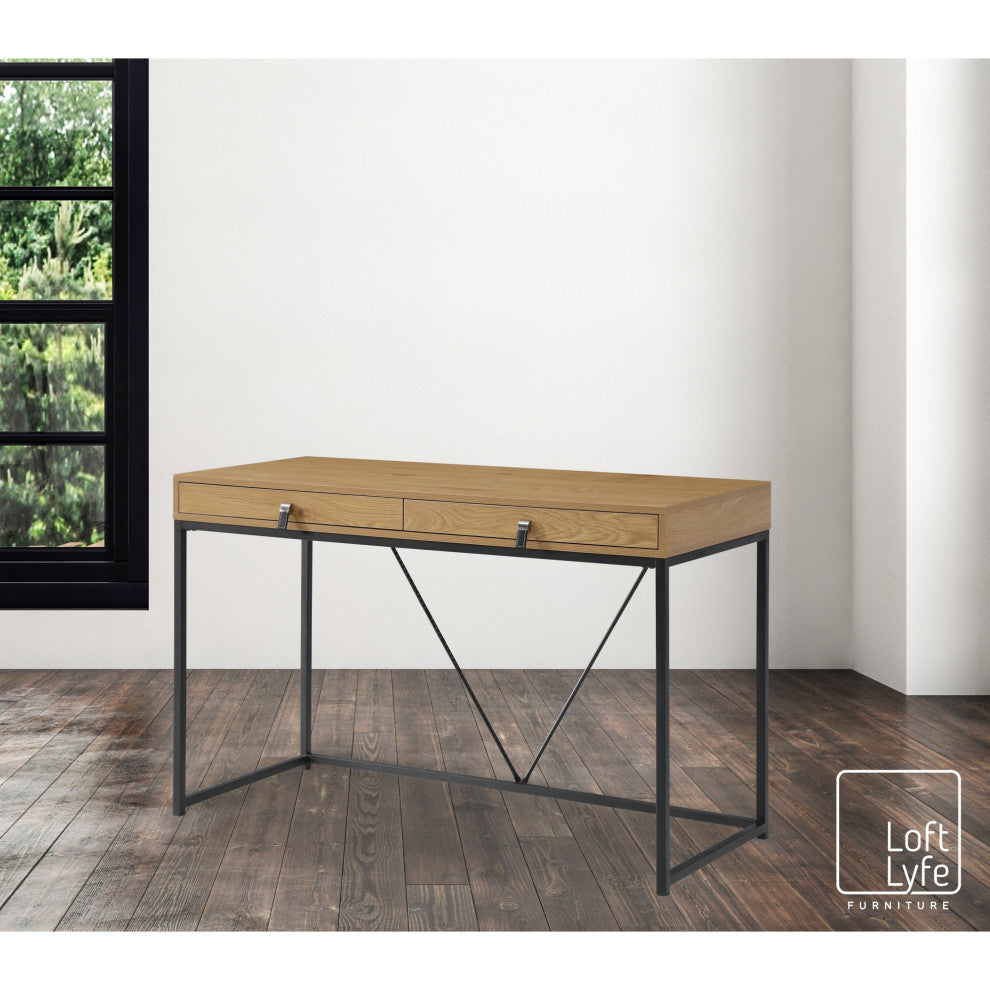 Loft Lyfe Marielle Desk, 2 Storage Drawers, Natural/Black