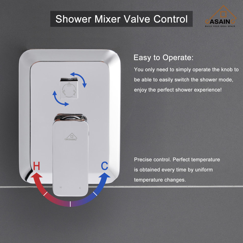 9inch Shower System Brushed Nickel Dual Head Waterfall Shower Bar System, Chrome