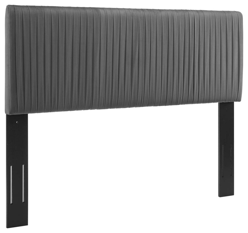 Eloise Channel Tufted Performance Velvet Twin Headboard-Charcoal
