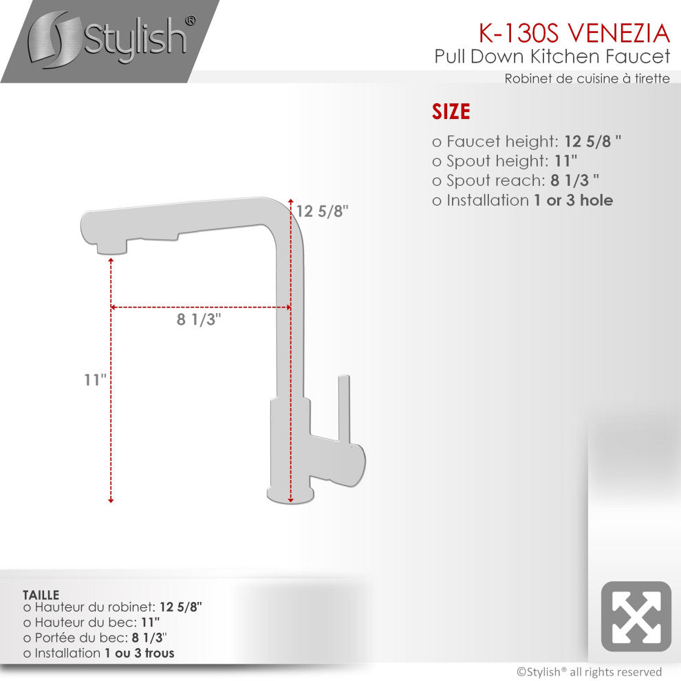 K130SK147S Single Handle Pull Down Kitchen Faucet With Cold Water Tap