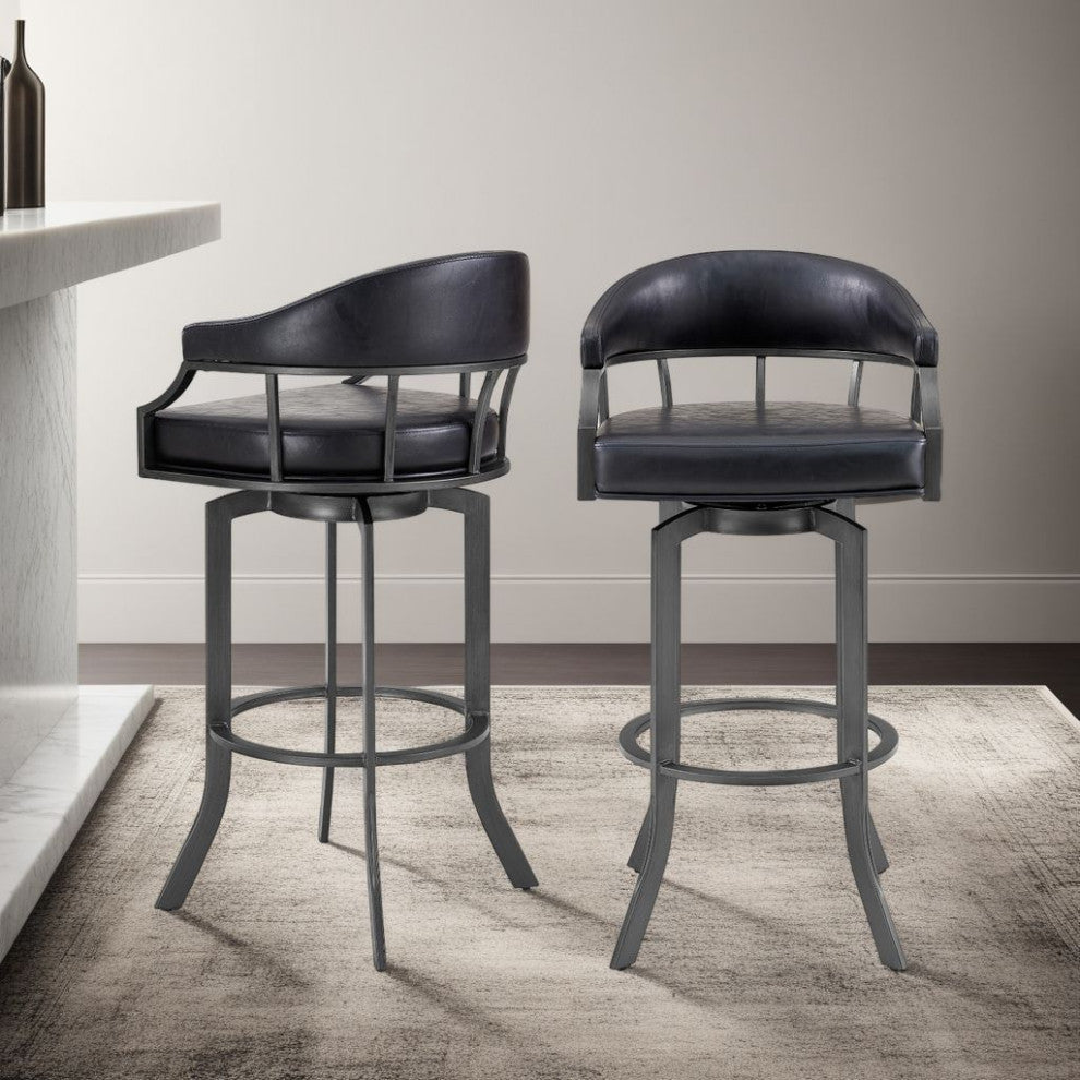 Pharaoh Swivel 30 Mineral Finish and Black Faux Leather Bar Stool