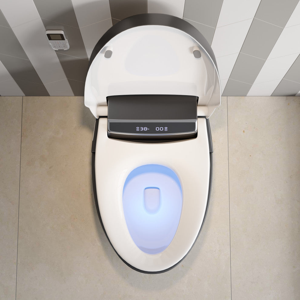 Modern Smart One-Piece 1.28 GPF Floor Mount Automatic Toilet & Bidet with Seat, Black, Automatic