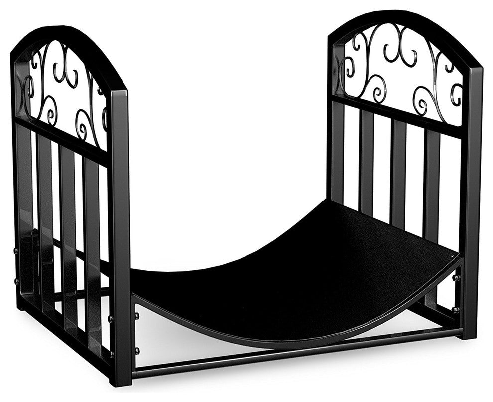 Rustic Scroll Rack Firewood Rack Holder with Decorative Scrolls in Black by Home-Complete