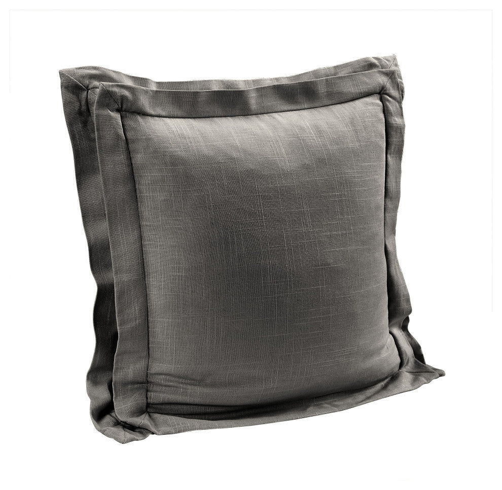 Luna Double Flanged Washed Linen Pillow, 20"x20", Slate