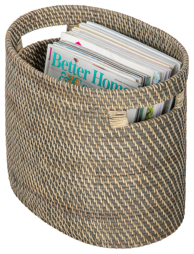 Loma Rattan Oval Magazine Rack, Gray-Brown