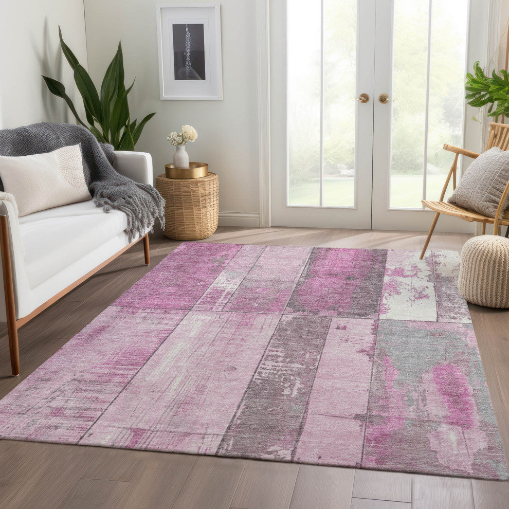 Machine Washable Indoor/Outdoor Chantille ACN1877 Pink 3' x 5' Rug