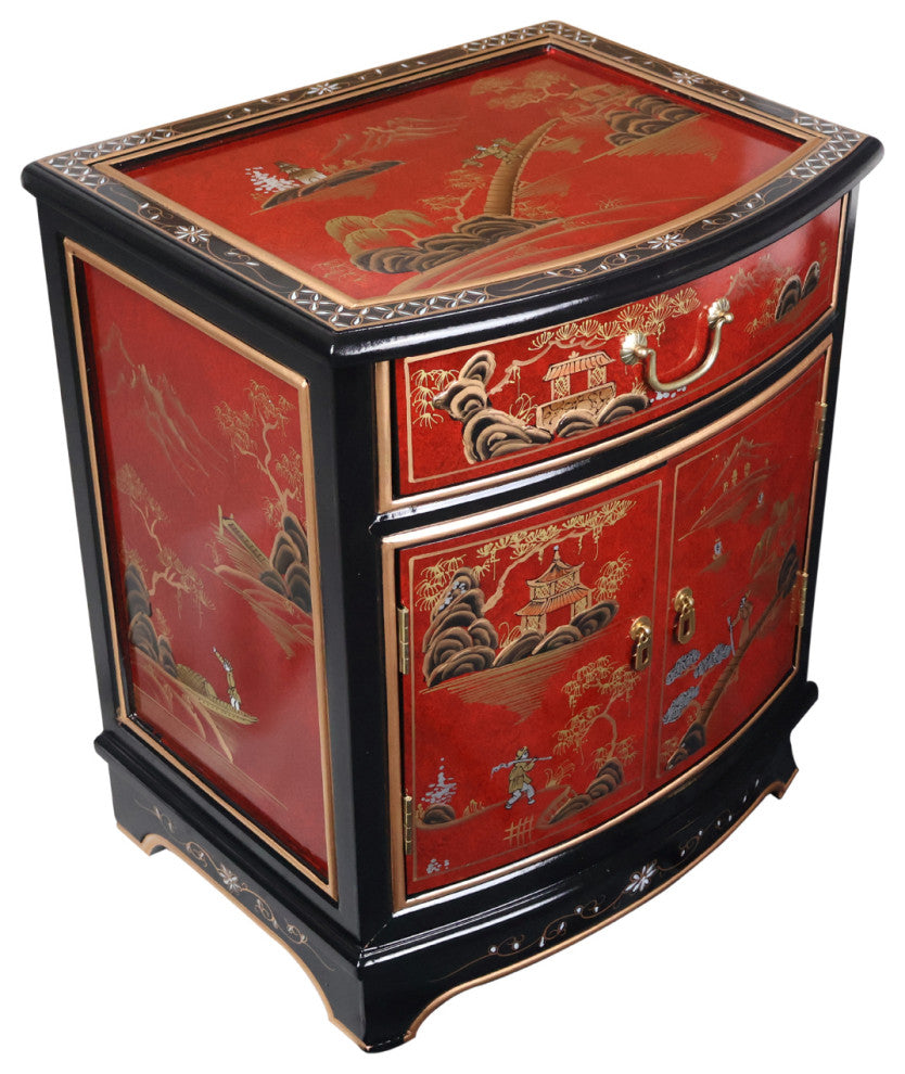 Oriental Furniture 24" Ming Design Fine Chinese Black Lacquer and Red Table/Nigh