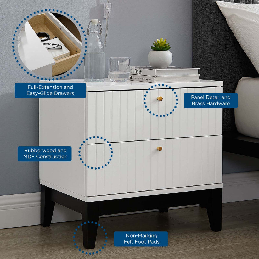 Nightstand Side End Table, White, Wood, Modern, Mid Century Living Guest Suite