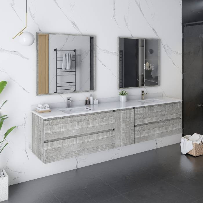 Fresca Formosa Modern 84" Ash Wall Hung Double Sink Vanity Set, Faucet Fft9131ch
