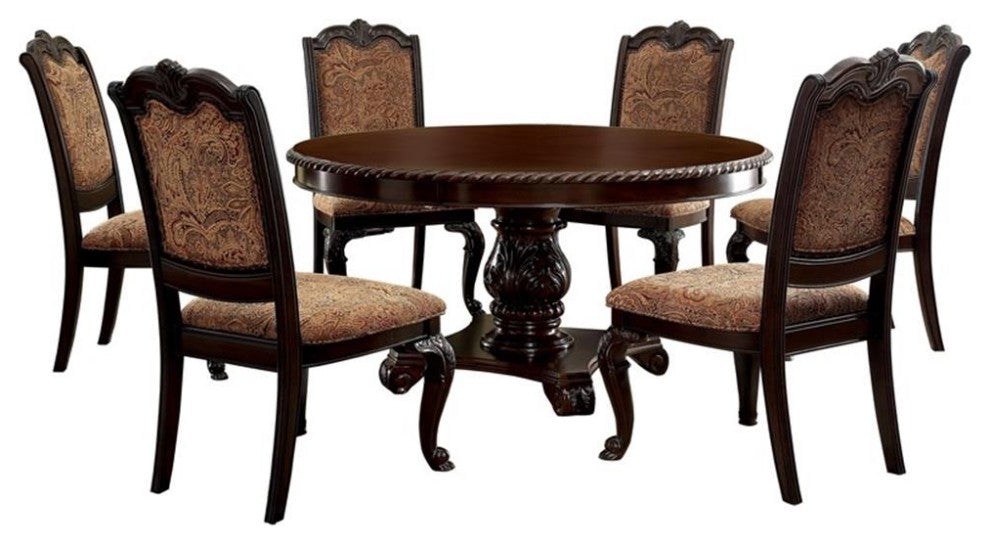 Furniture of America Ramsaran Wood 7-Piece Dining Table Set in Brown Cherry