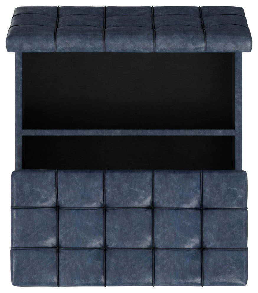 Harrison Large Square Coffee Table Storage Ottoman, Denim Blue