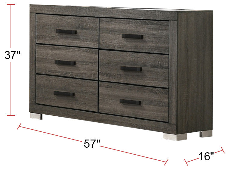 6 Drawers Wood Dresser, Gray
