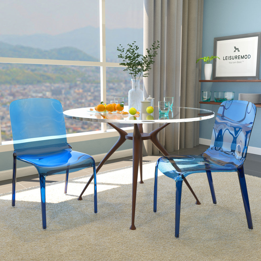 LeisureMod Murray Lucite Stackable Molded Dining Side Chair, Set of 2, Blue
