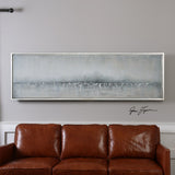 71" Extra Long Silver Landscape Painting, Coastal Wall Art