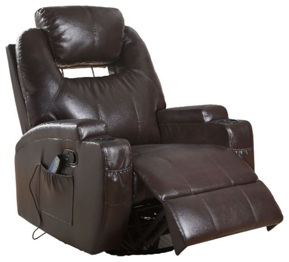 Brown PU Upholstered Rocker Recliner With Swivel
