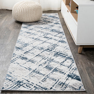 Slant Modern Abstract Area Rug, Gray/Blue, 2'x8'