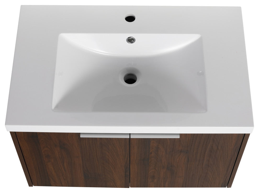 BNK 30" Bathroom Vanity with Resin Sink, Modern Design with Soft Close Doors, California  Walnut
