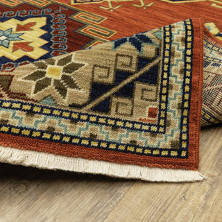 Lizbeth Medallion Border Red/Multi Wool Blend Fringed Area Rug, 2'6"X12'