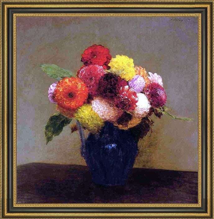 Henri FantinLatour Vase of Dahlias Framed Premium Canvas Print, 20"x20"