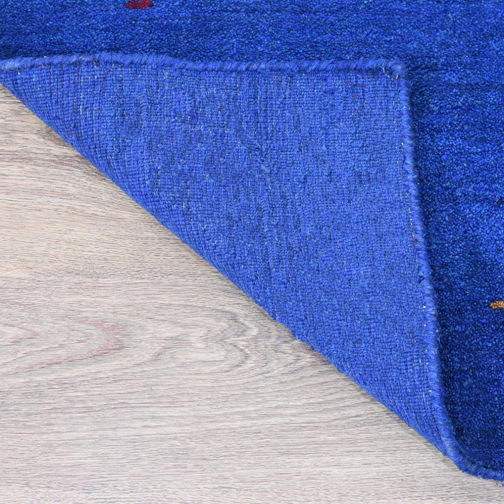 Hand Knotted Loom Silk Mix Area Rug Contemporary Blue