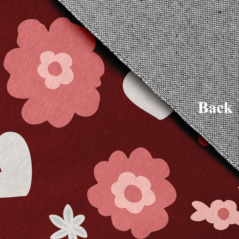 Flowery Love Valentines Chenille Rug, Red, 5'x7'