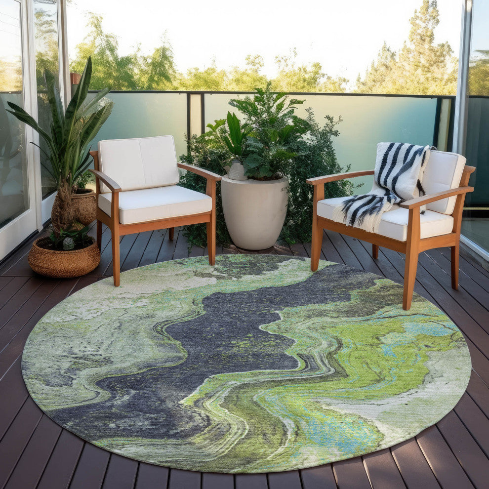 Machine Washable Indoor/Outdoor Chantille ACN1907 Aloe 8' x 8' Round Rug