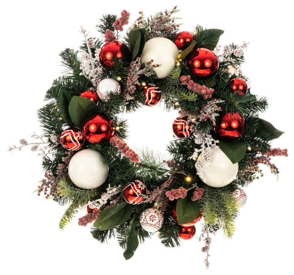 24" Lighted Christmas Wreath, Nordic
