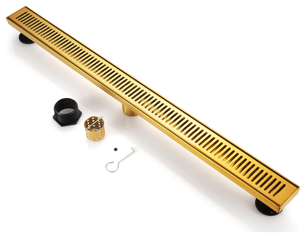 Stainless Steel Rectangular Linear Shower Floor Drain, Gold, 36"