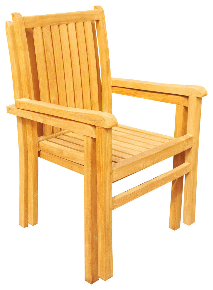 7-Piece Outdoor Teak Dining Set: 94" Masc Rectangle Table 6 Cahyo Stacking Chair