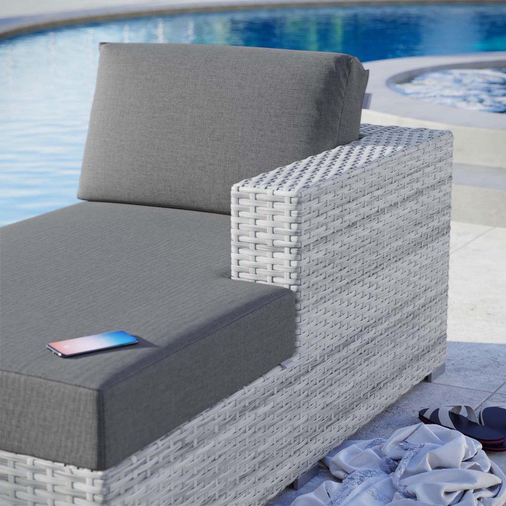 Lounge Chair Chaise, Rattan, Wicker, Gray, Modern, Outdoor Patio Bistro