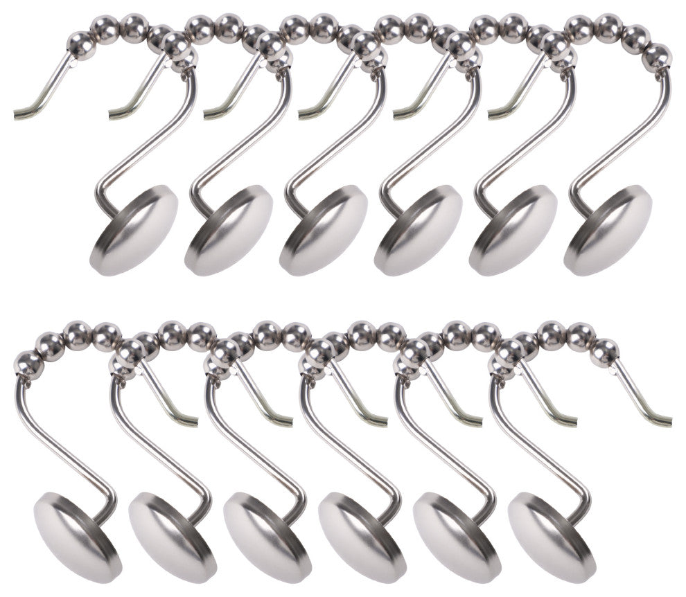 Utopia Alley Shower Hooks - Shower Curtain Rings for Bathroom, Set of 12, Brushed Nickel