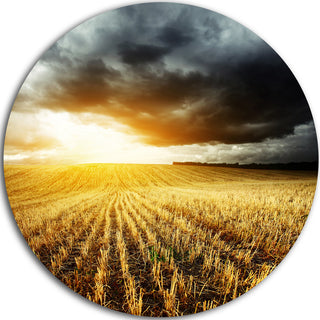 Storm Dark Clouds Over Wheat Stems, Landscape Round Wall Art, 23"