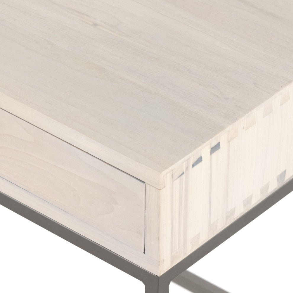 Trey Desk System With Filing Credenza Dove Poplar, Natural Iron, Toffee Leather