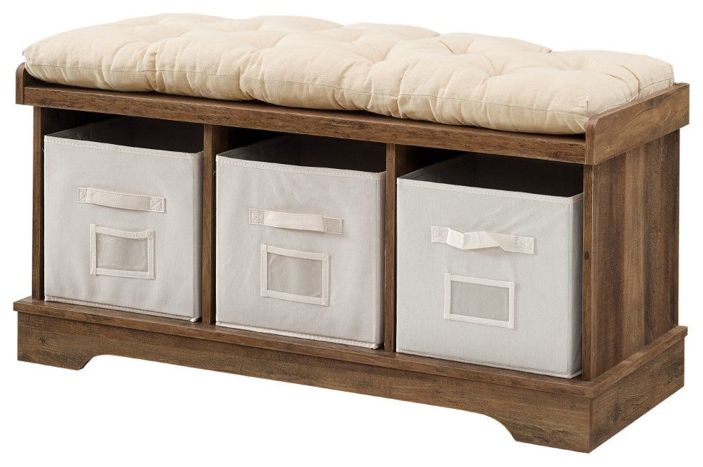 Essential 42" Modern Farmhouse Entryway Storage Bench - Rustic Oak