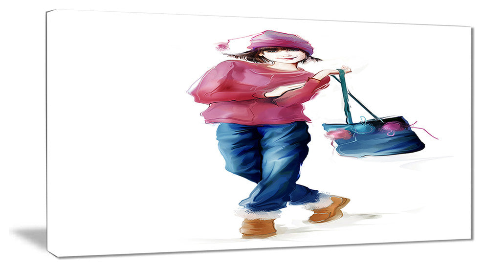 "Fashion Young Girl in Red" Portrait Canvas Print, 32"x16"