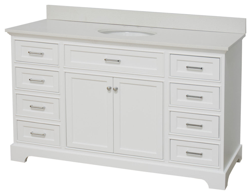Aria 60" Bathroom Vanity, White, Quartz, Single Vanity