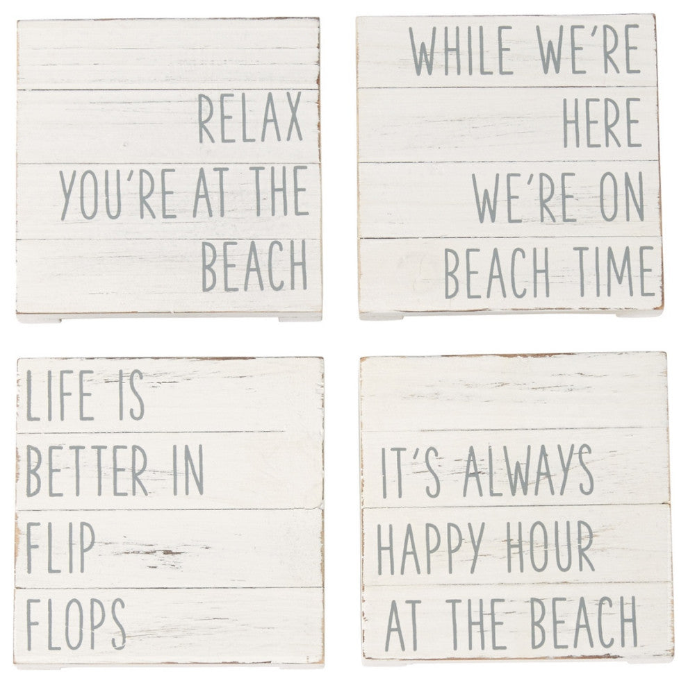 Mud Pie Relax Happy Hour Flip Flops On Beach Time Planked Wood Coaster Set of 4