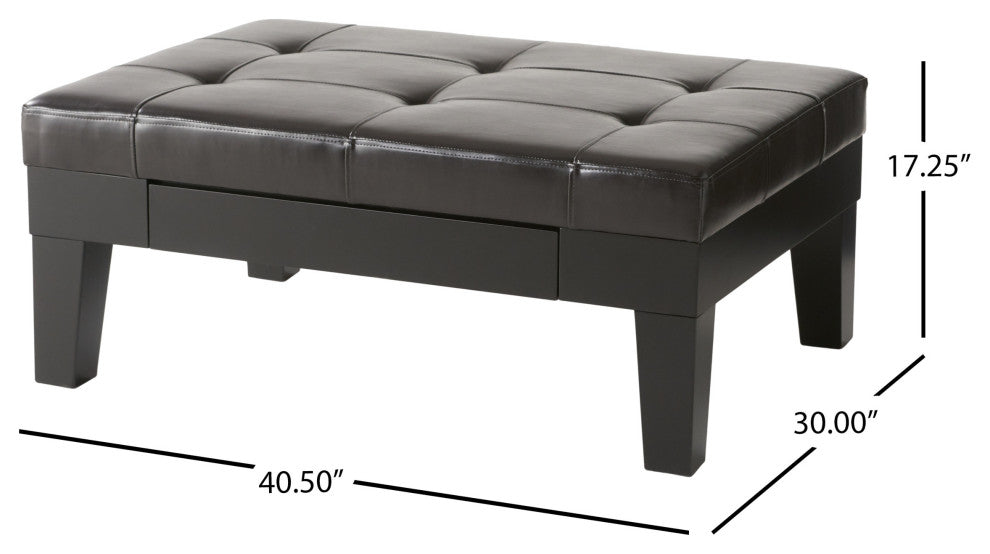 CKH Tucson Leather Storage Ottoman Coffee Table, Brown