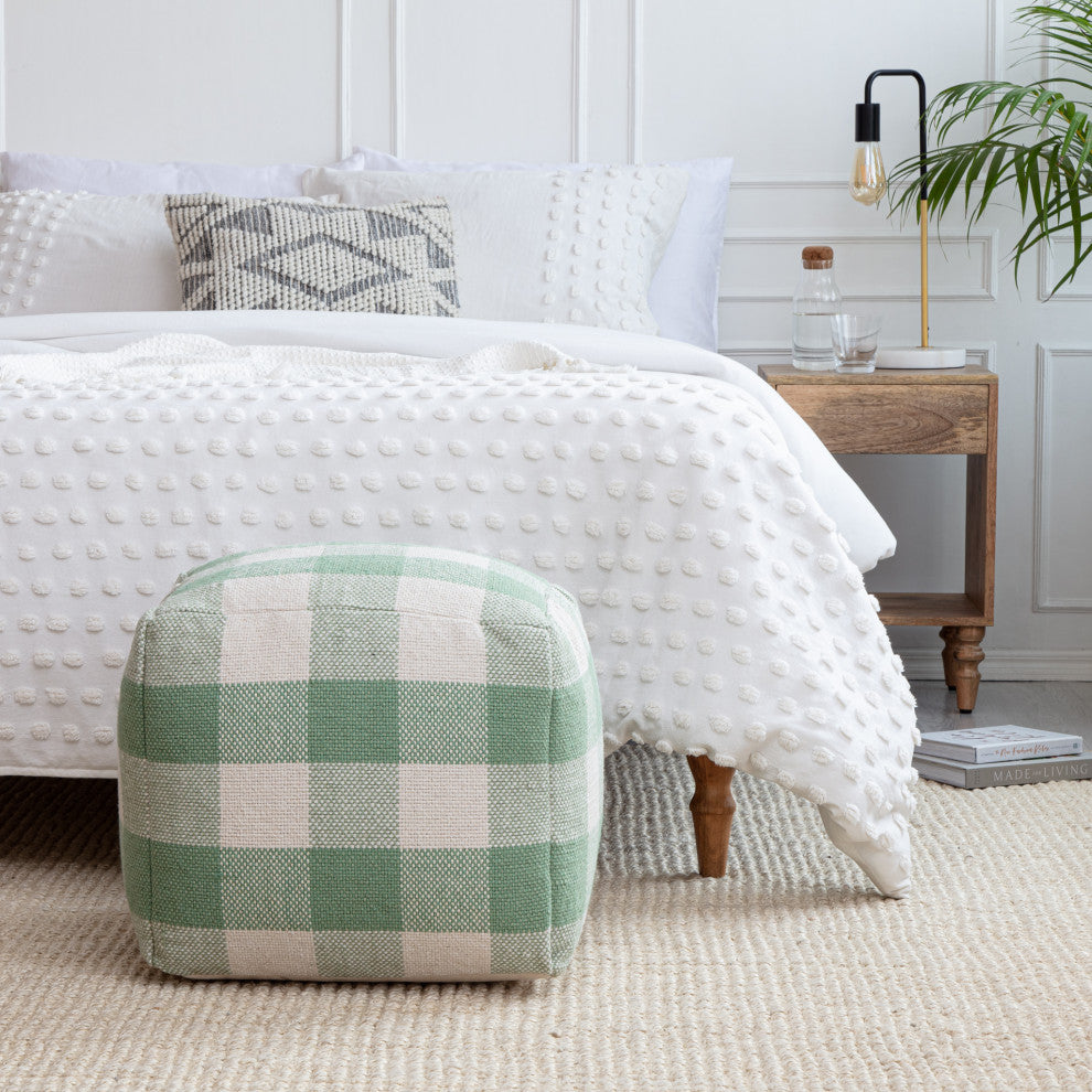 Spring Sky 20" x 20" x 20" Ivory and Green Pouf