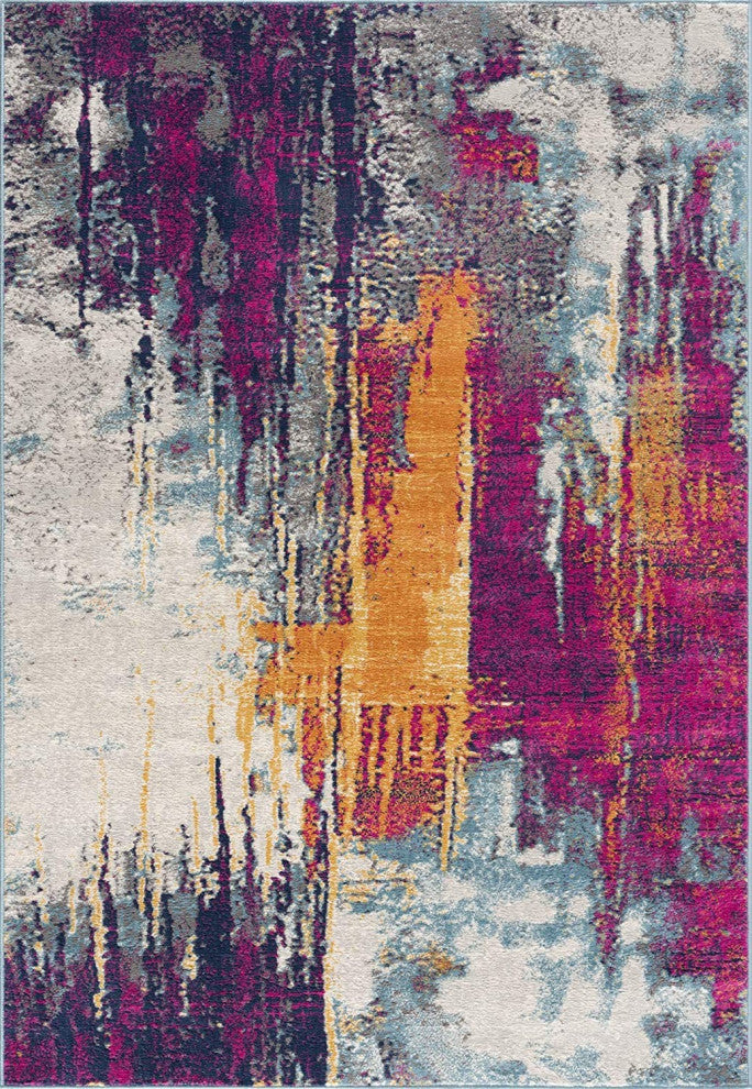 2"x20" Gray and Magenta Abstract Runner Rug