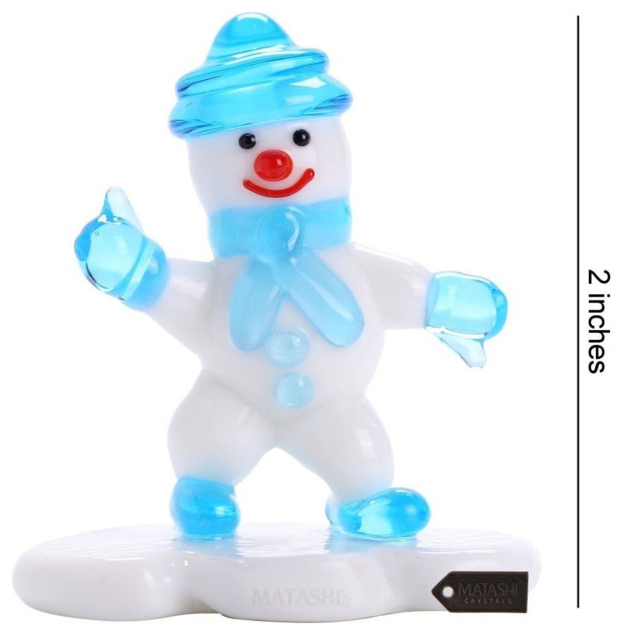 Murano Christmas Winter Decorative Glass Snowman Figurine, Blue