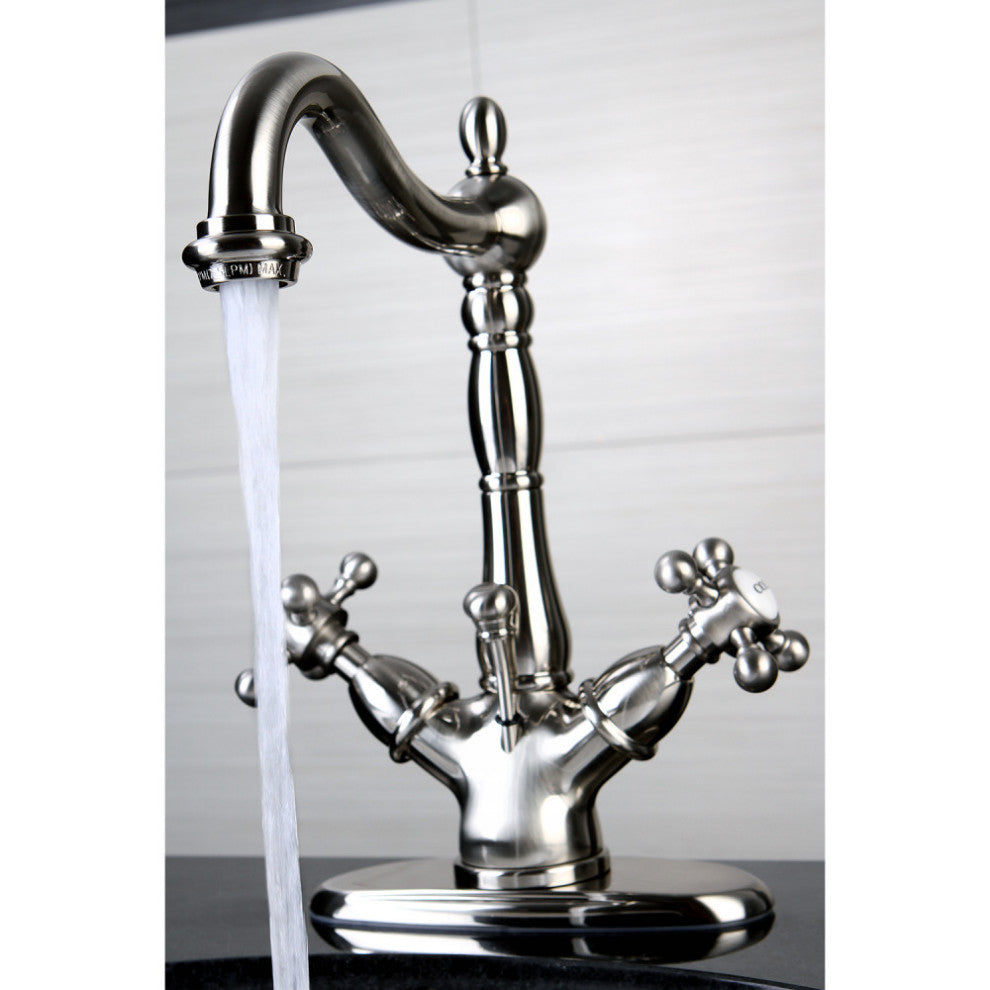 Kingston Brass Two-Handle Bathroom Faucet With Brass Pop-Up, Brushed Nickel